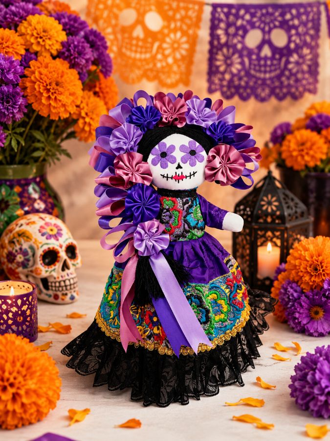 Catrina bordada a  mano