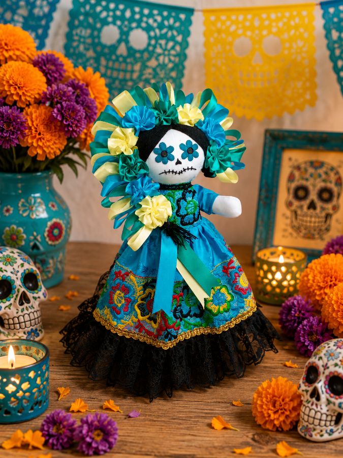 Catrina bordada a  mano