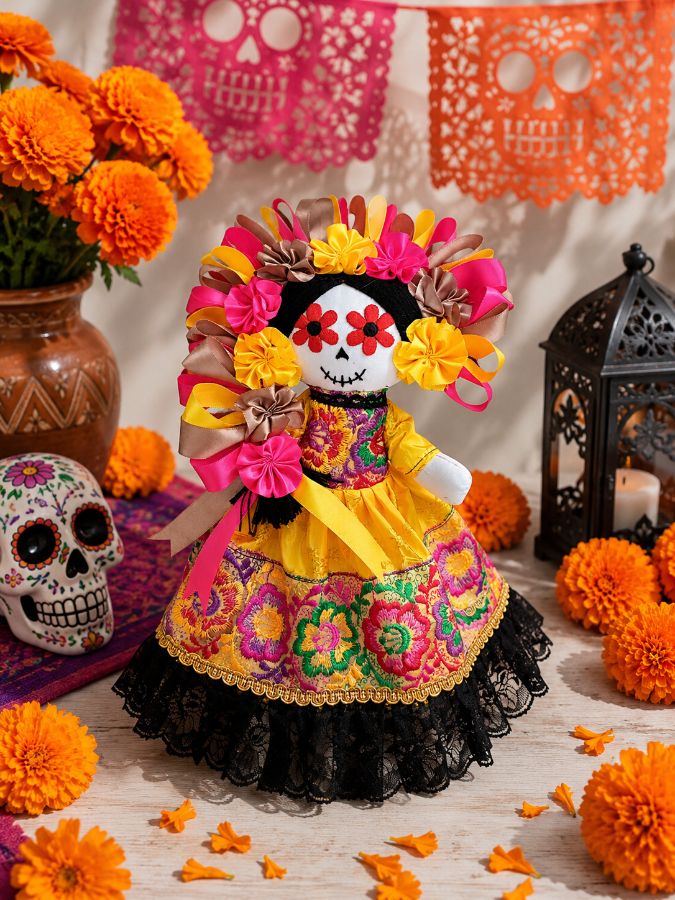 Catrina bordada a  mano
